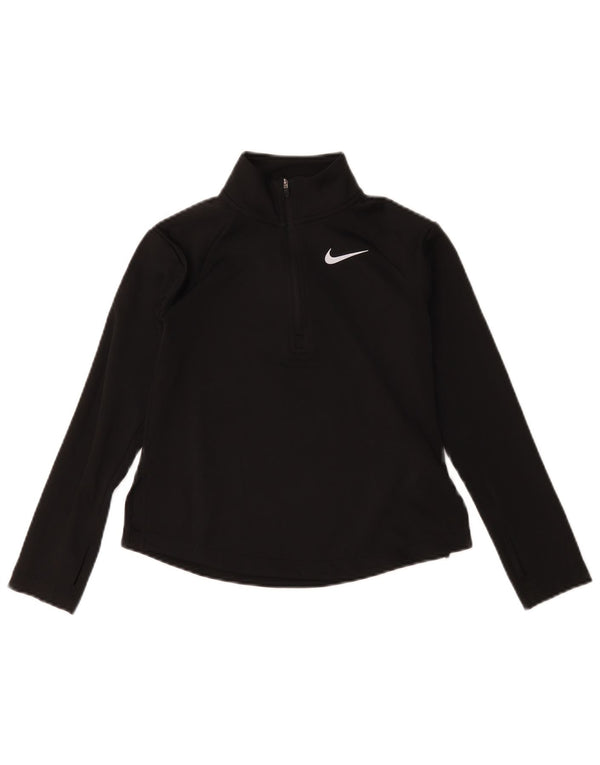 Top dresowy dziewczęcy Nike Dri Fit z zamkiem błyskawicznym na szyi, 8-9 lat, mały, czarny