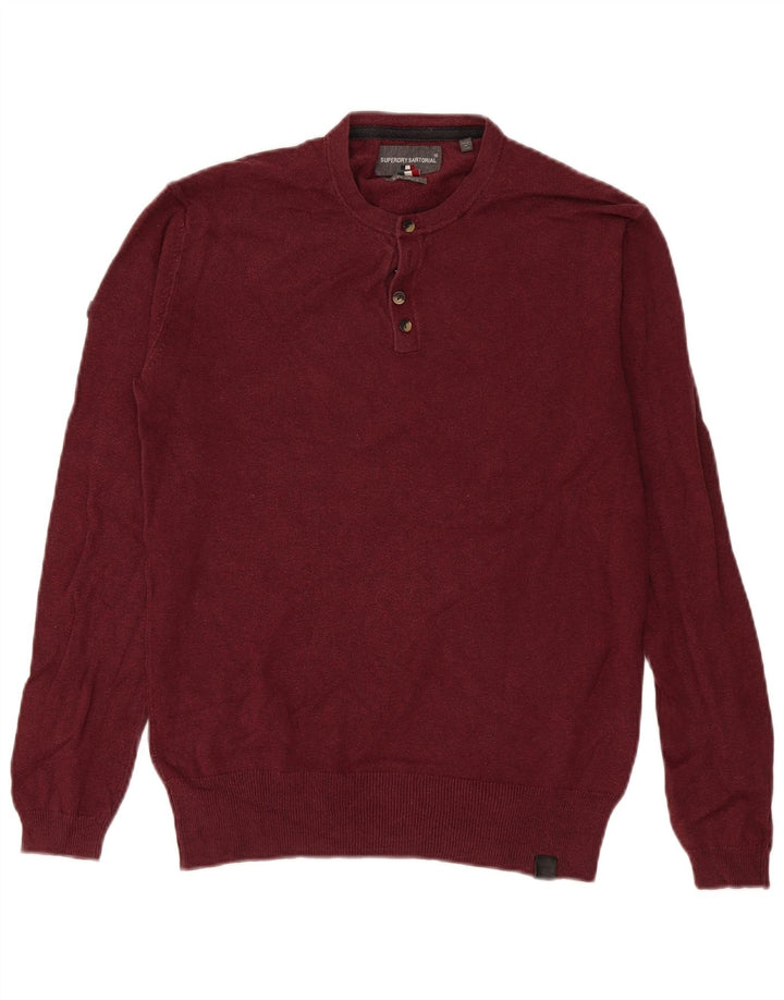Męski sweter zapinany na guziki Superdry, mały, bordowy, bawełniany