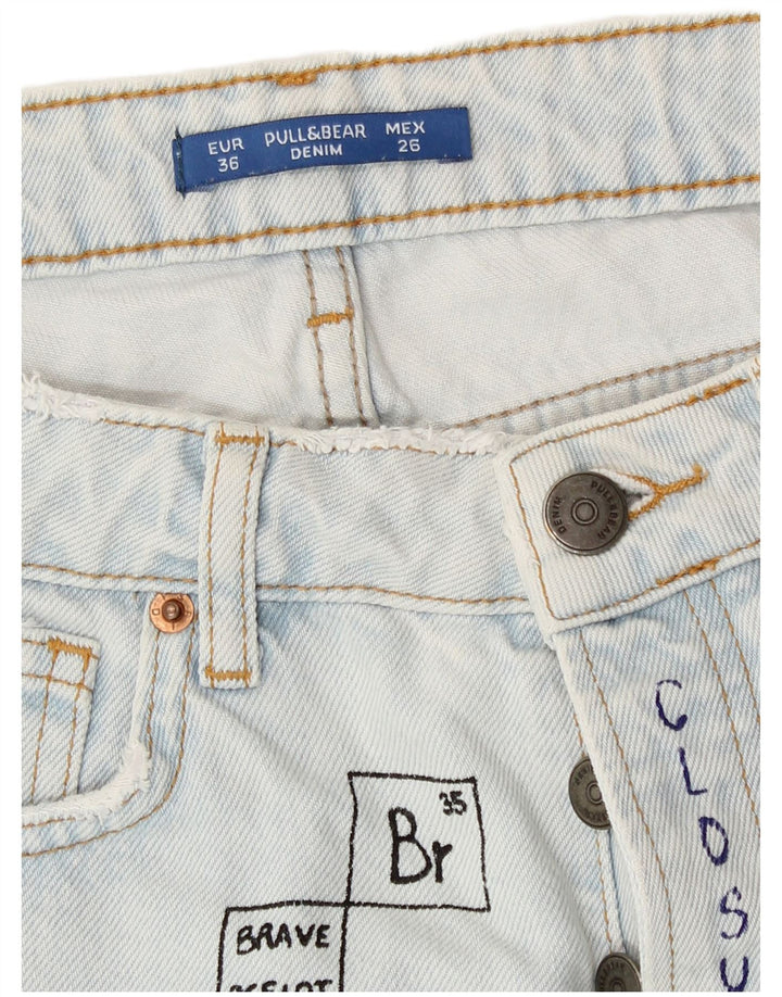 Damskie spodenki jeansowe Pull & Bear z grafiką w trudnej sytuacji EU 36 XS W26 niebieskie