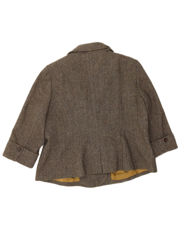 Monsoon Damski krótki płaszcz grochowy z rękawami 3/4 UK 18 XL Szara wełna w jodełkę