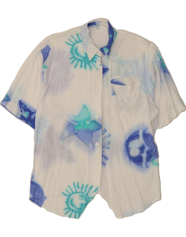 VINTAGE Womens Abstract Pattern Short Sleeve Shirt EU 38 Medium White Vintage Vintage and Second-Hand Vintage from Messina Hembry 