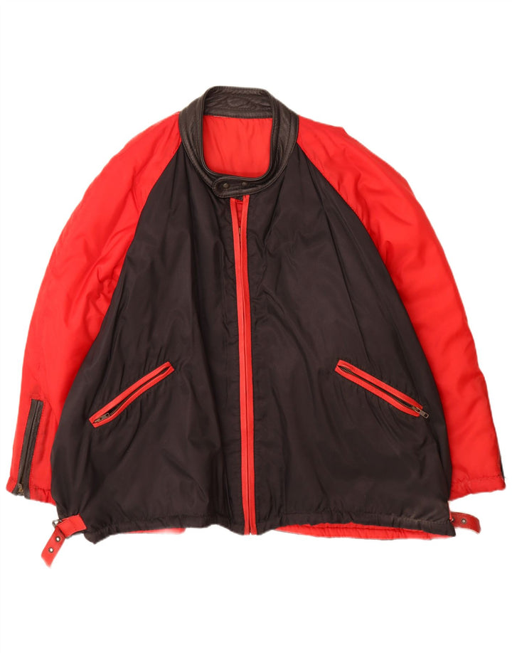 Męska kurtka bomberka Vintage UK 42 XL, czerwony poliamid z blokami kolorów