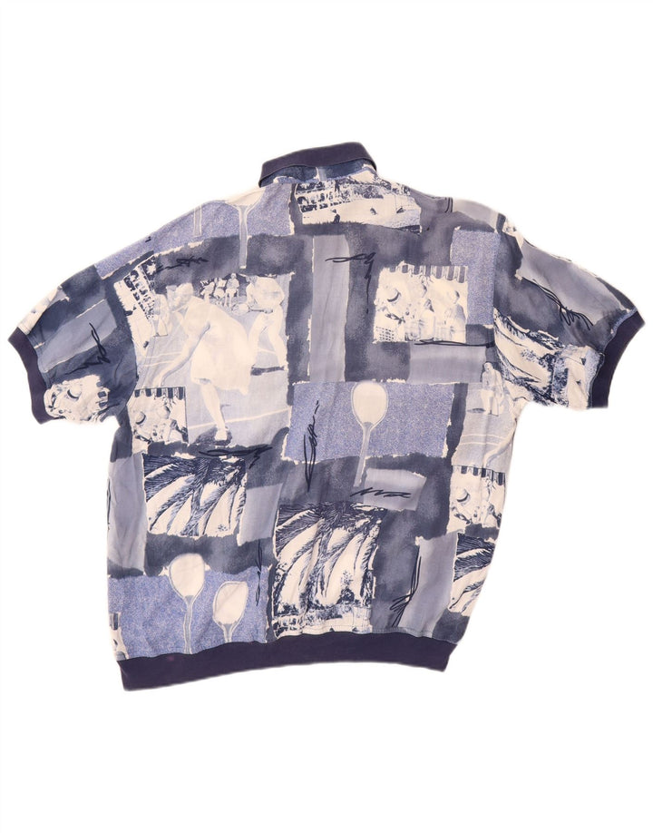 Męska koszula pulowerowa z krótkim rękawem MANGO, duży niebieski patchwork