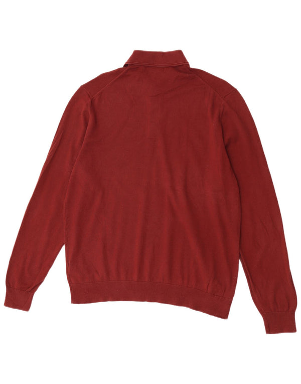 Marks & Spencer Męski sweter polo z kołnierzem, duży, bordowy, bawełniany