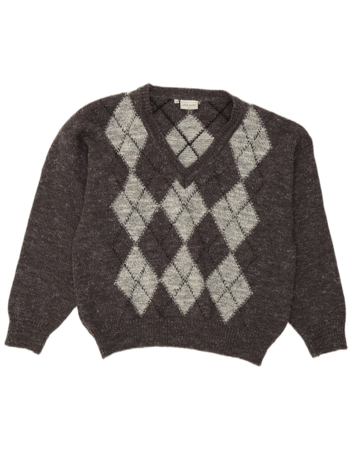 Męski sweter Jack Stone z dekoltem w kształcie litery V IT 48 Średni szary Argyle/Diament
