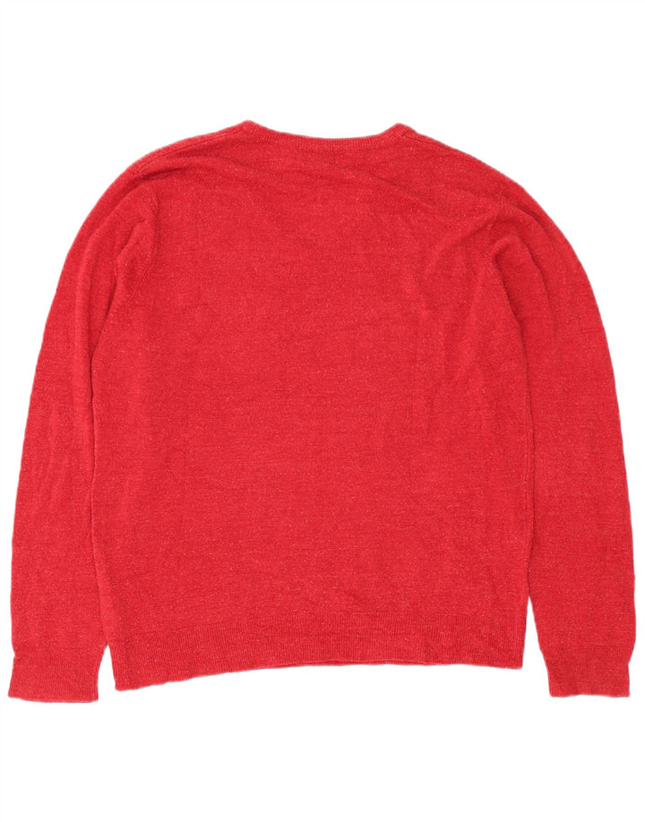 Marks & Spencer Męski sweter z dekoltem w kształcie litery V, duży, czerwony, akrylowy