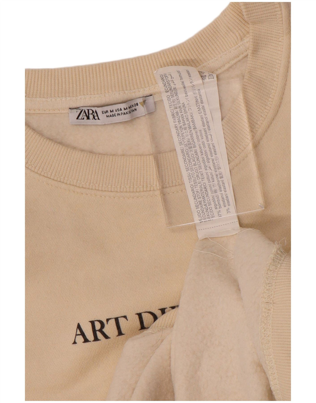 Damska bluza z grafiką Zara, UK 14, średnia, biała, bawełniana