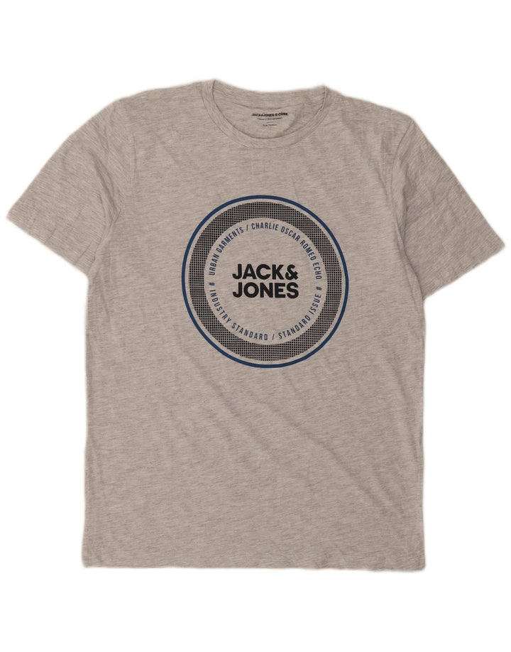 Męski T-shirt z grafiką Jack & Jones, średnioszary, bawełniany w cętki