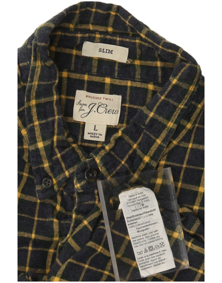 J. CREW Męska koszula flanelowa slim, duża, bawełniana w granatową kratę