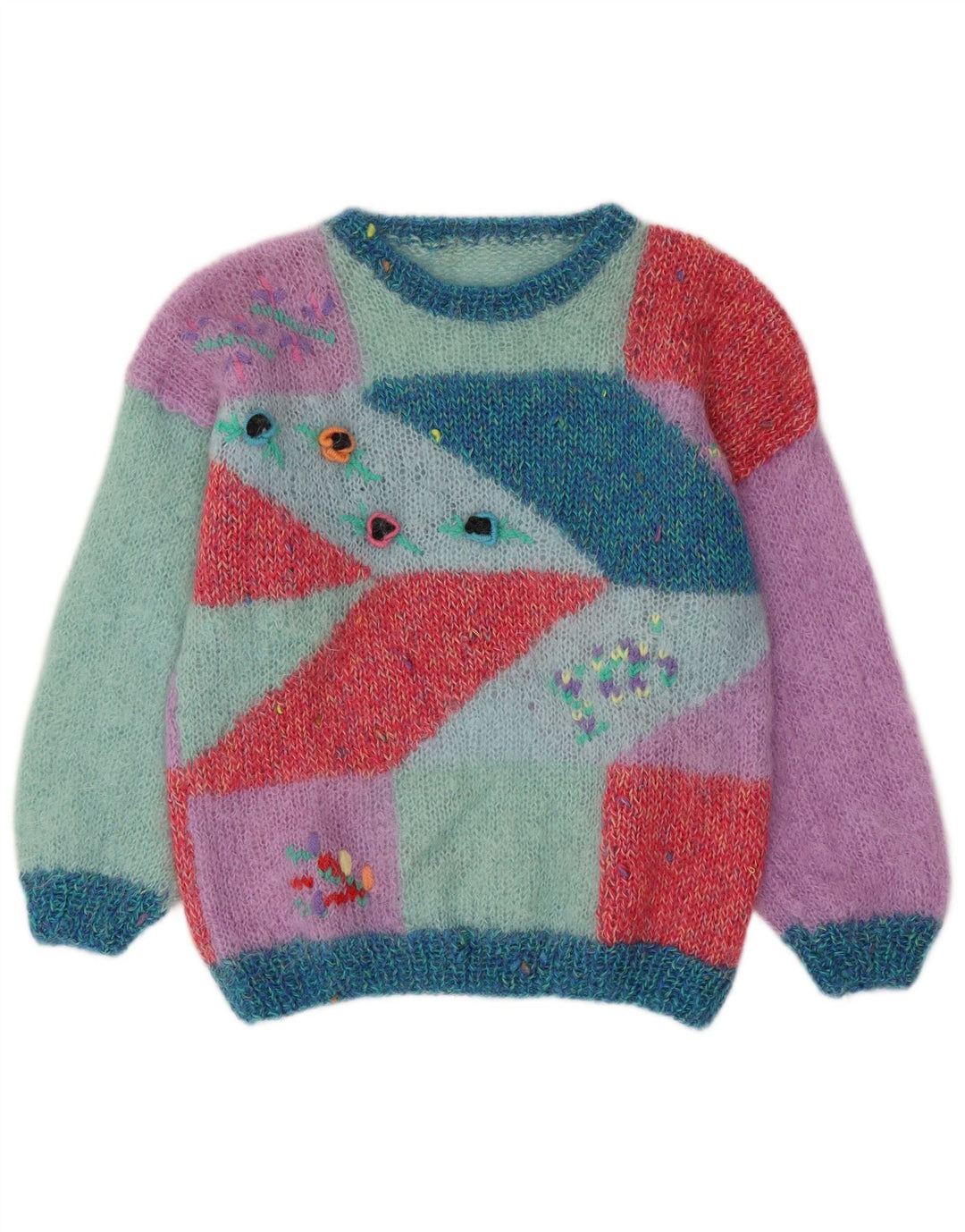 Sweter damski w stylu vintage z okrągłym dekoltem UK 16, duży, wielokolorowy