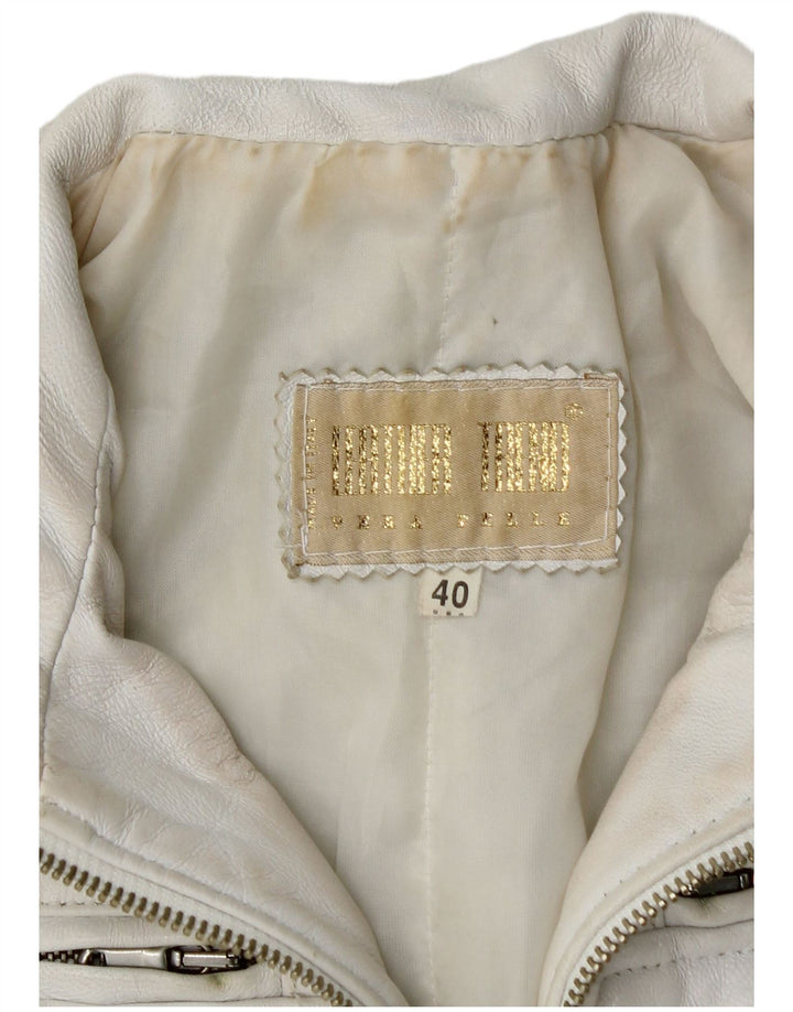 Vintage damska krótka skórzana kurtka IT 40 mała biała skóra