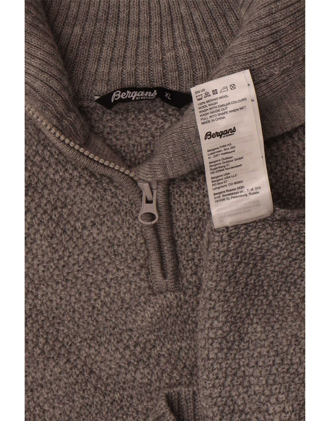 Męski sweter z zamkiem błyskawicznym Bergans XL, szara wełna merynosowa