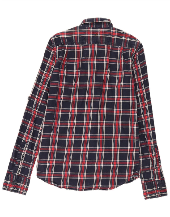 Męska koszula flanelowa Superdry, mała, granatowa, bawełniana w kratkę