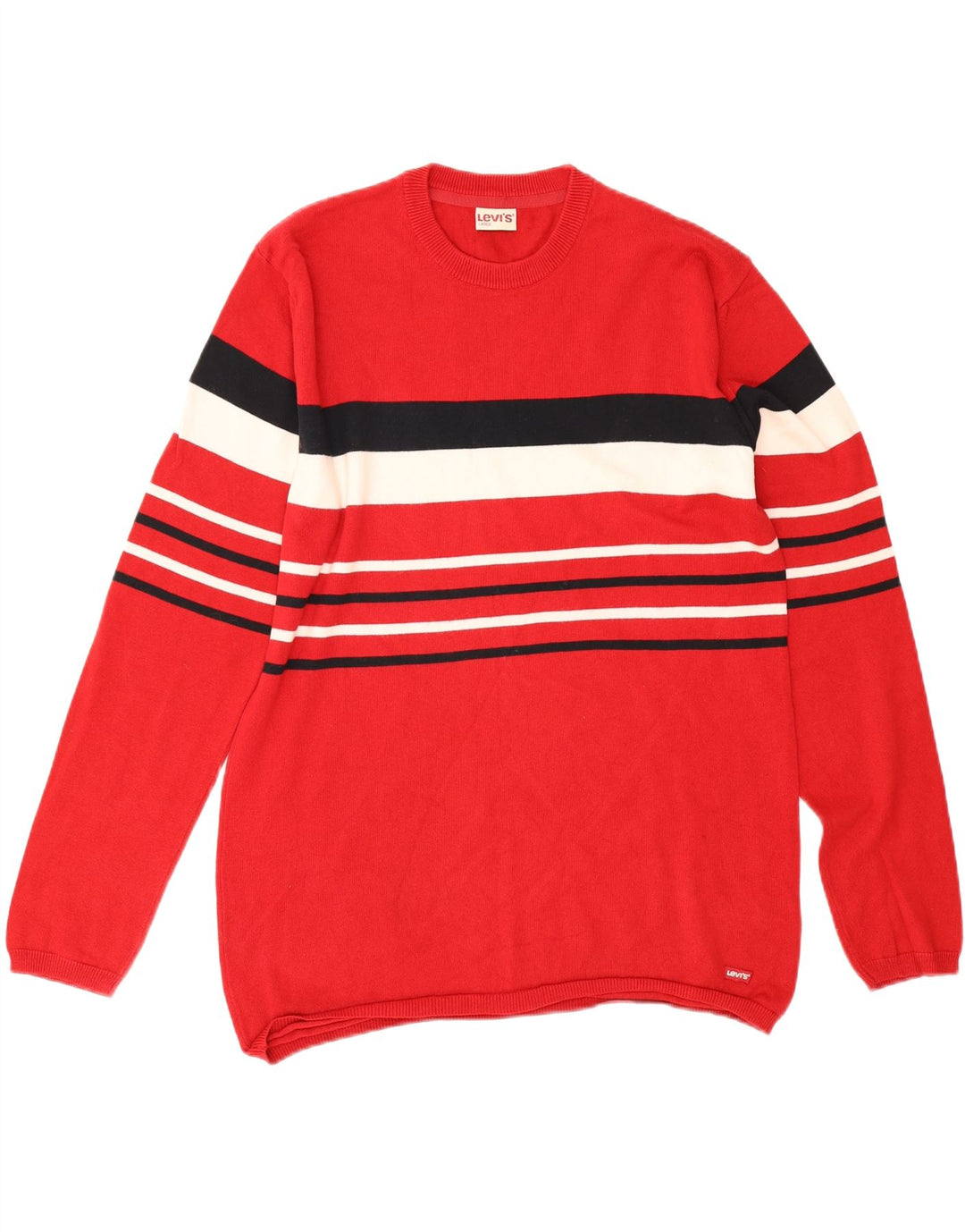 Męski sweter Levi's z okrągłym dekoltem, duży, bawełniany w czerwone paski