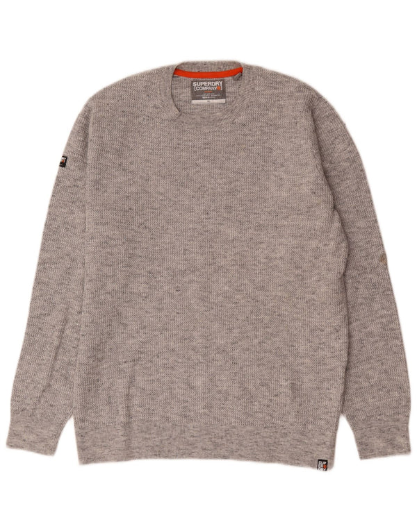 Męski sweter Superdry z okrągłym dekoltem XL, szara, bawełniana w plamki