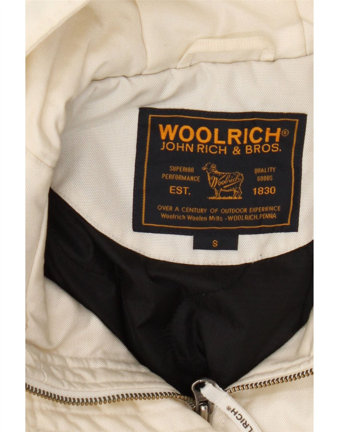 Damska kurtka bomberka z kapturem Woolrich UK 10, mała, z białego nylonu