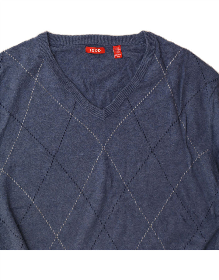 IZOD Męski sweter z dekoltem w kształcie litery V, 2XL, niebieski Argyle/diamentowa bawełna