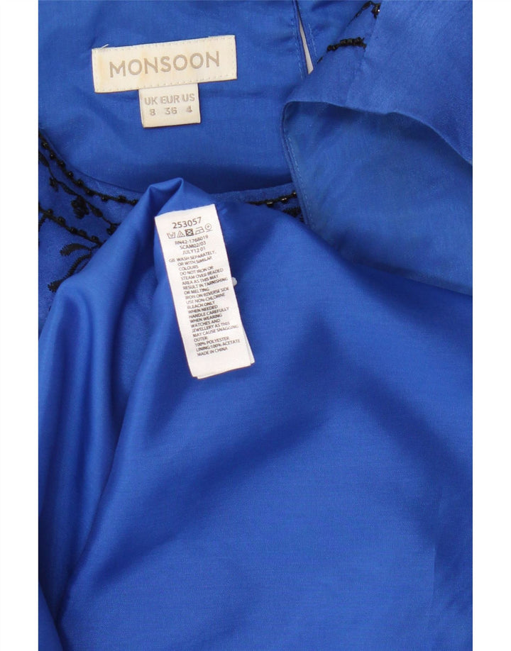 Damska sukienka płaszczowa bez rękawów Monsoon UK 8, mały, niebieski paisley, poliester