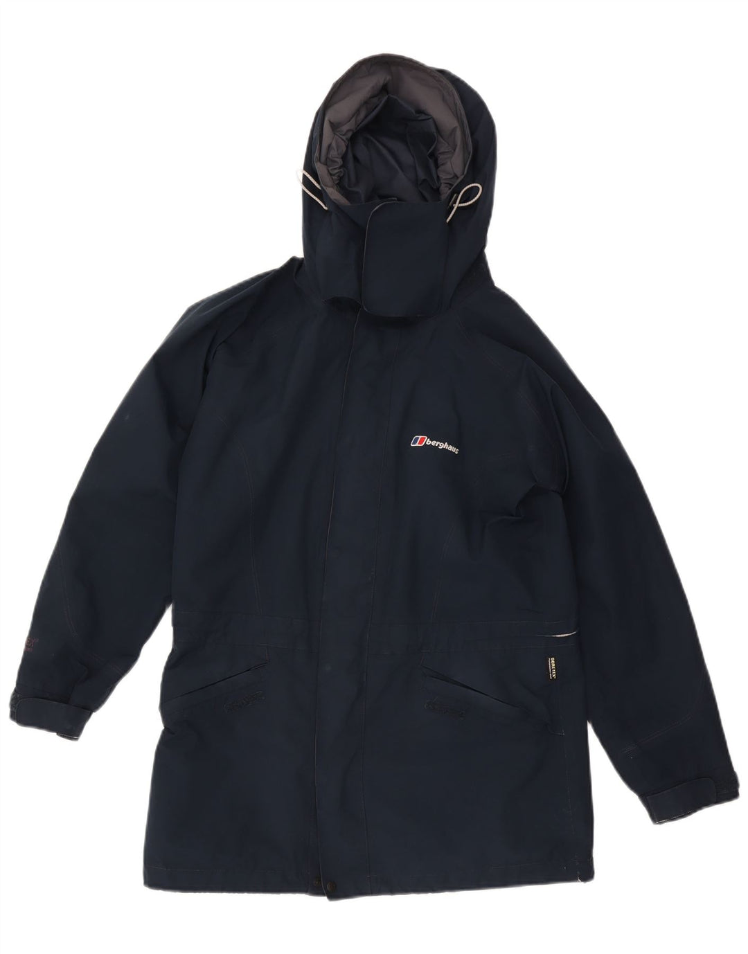 Damska kurtka przeciwdeszczowa z kapturem oversize Berghaus UK 10, mała, granatowa, nylonowa