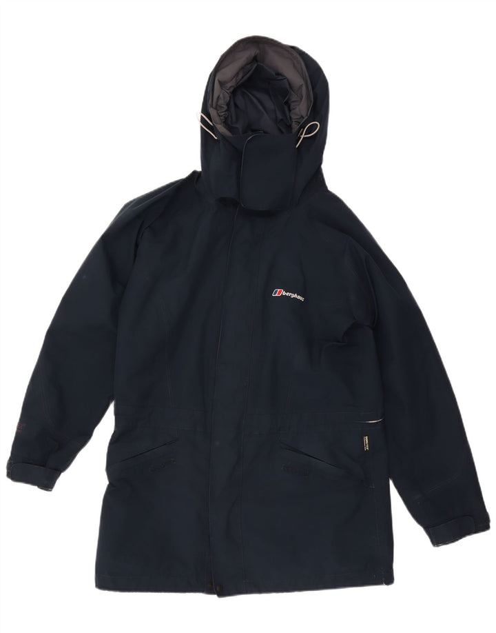 Damska kurtka przeciwdeszczowa z kapturem oversize Berghaus UK 10, mała, granatowa, nylonowa