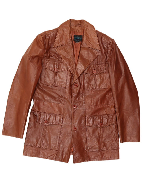 Vintage Męska marynarka skórzana zapinana na 3 guziki UK 40 Large Brown