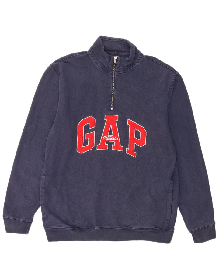 Męski sweter Gap z grafiką i zamkiem błyskawicznym, średni granatowy, bawełniany
