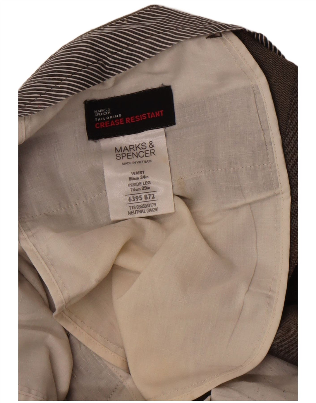 Marks & Spencer Męskie proste spodnie garniturowe W34 L29 Brązowe w jodełkę