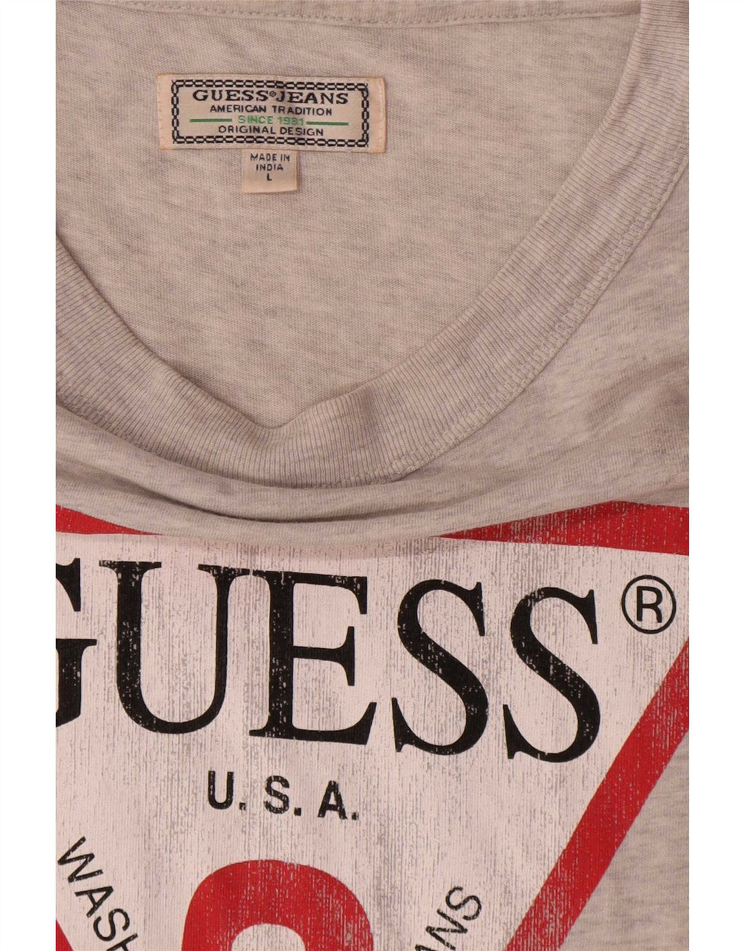 Męski T-shirt Guess z grafiką, duży, szary, z bawełny w plamki
