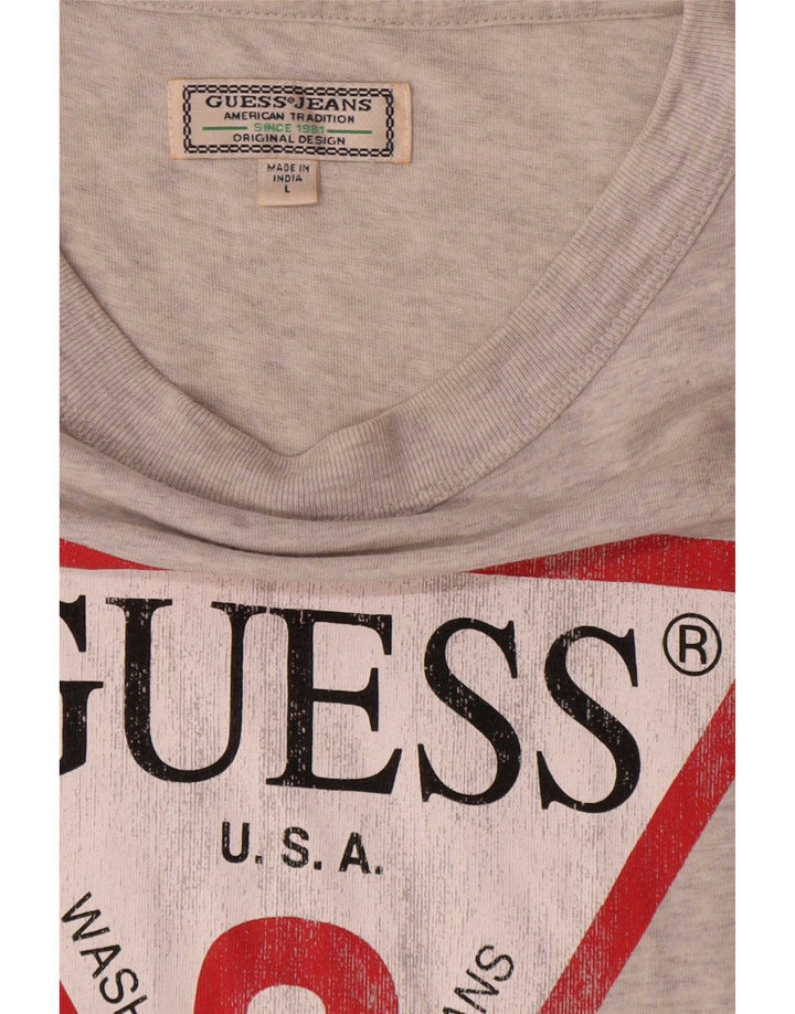 Męski T-shirt Guess z grafiką, duży, szary, z bawełny w plamki