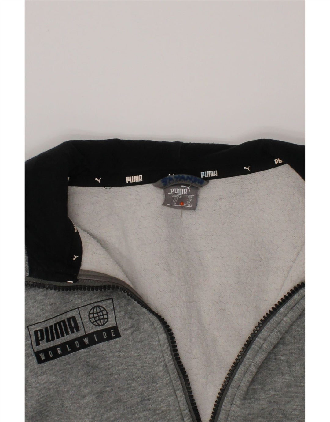 Dziewczęcy sweter z kapturem i grafiką PUMA, zapinany na zamek, 11-12 lat, szara bawełna