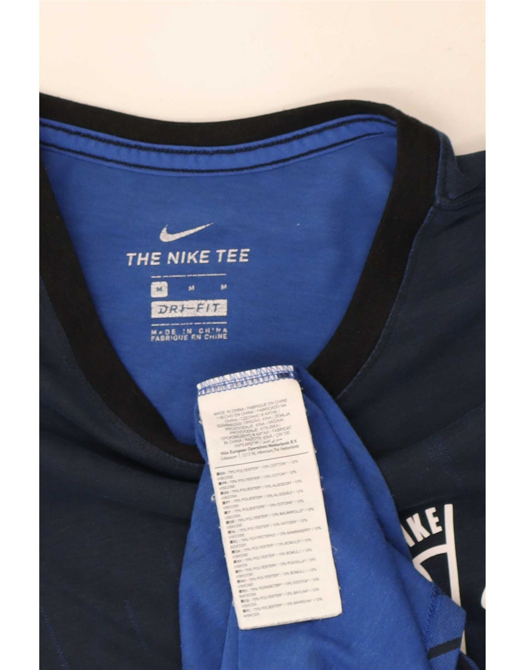 Męski T-shirt Nike Dri Fit Top, średni niebieski, poliester z blokami kolorów