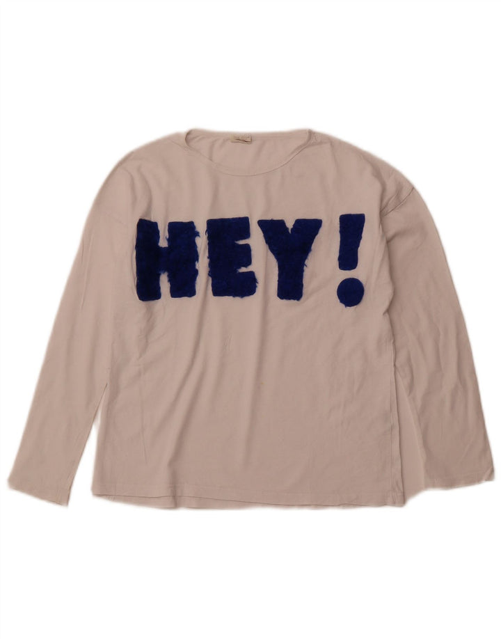 Dziewczęcy graficzny top ZARA z długim rękawem 9-10 lat, biała bawełna