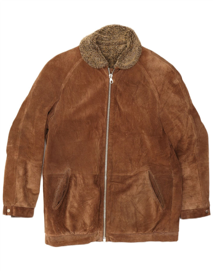 Vintage męska zamszowa kurtka Shearling UK 38 średnio brązowa skóra