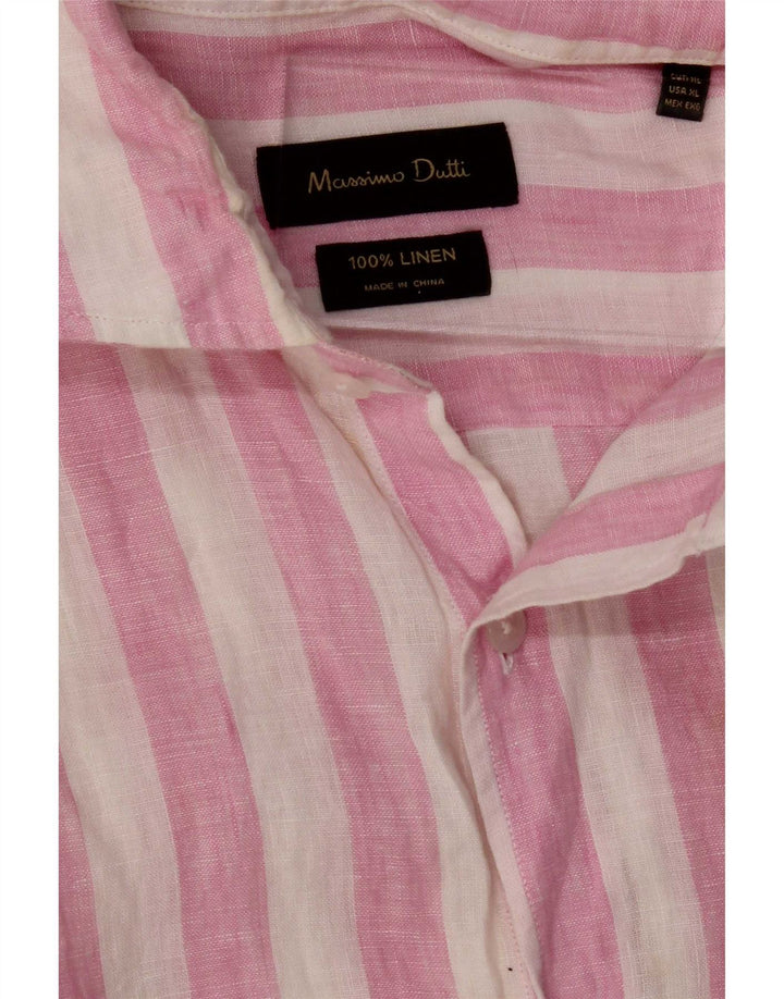 Koszula męska Massimo Dutti XL, różowa, lniana w paski