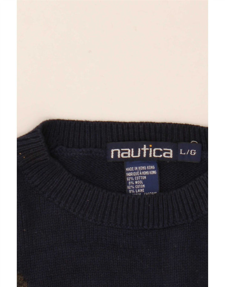 Męski sweter golfowy Nautica z okrągłym dekoltem, duży, wielokolorowy z blokami kolorów