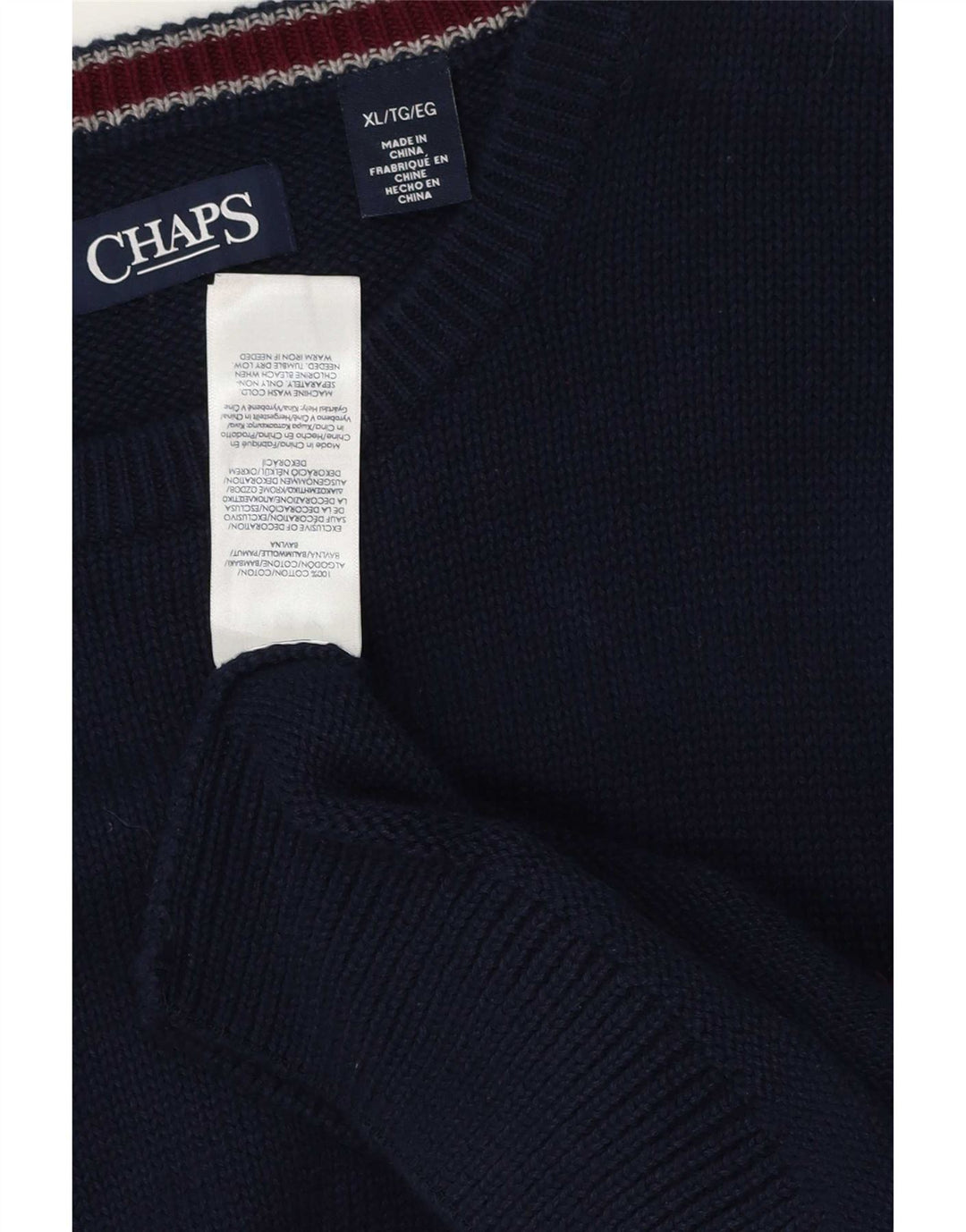 Męski sweter z wycięciem pod szyją Chaps XL, granatowy, bawełniany