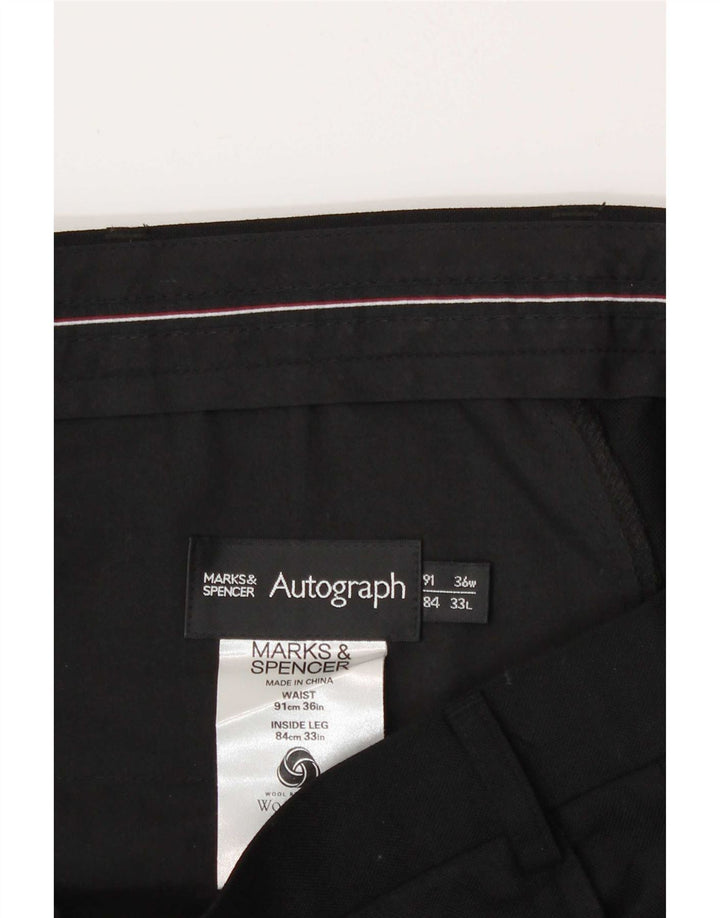 Marks & Spencer Męskie proste spodnie garniturowe W36 L33 Czarny poliester