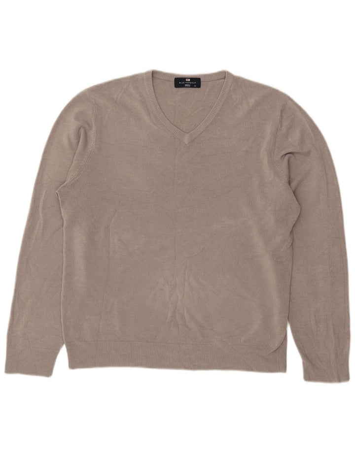 Męski sweter Marks & Spencer Blue Harbor z dekoltem w kształcie litery V, średnioszary, akrylowy