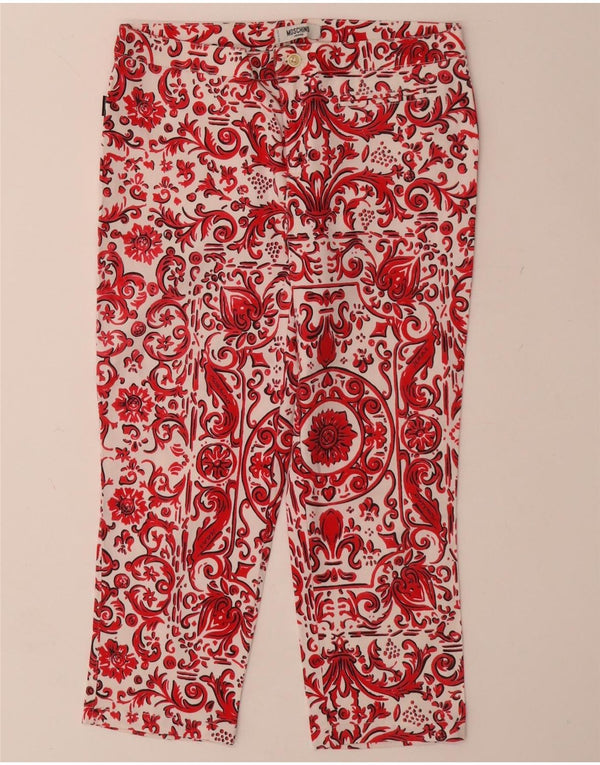 Spodnie damskie MOSCHINO Straight Capri UK 12 Medium W28 L21 Czerwone Paisley