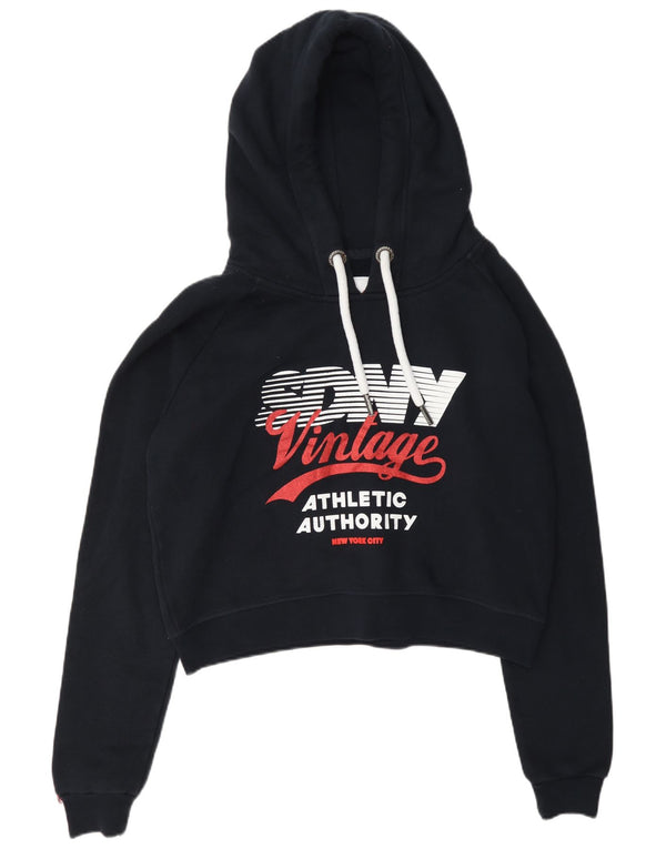 Damski sweter z kapturem Superdry Crop Graphic UK 14, duży, granatowy, bawełniany