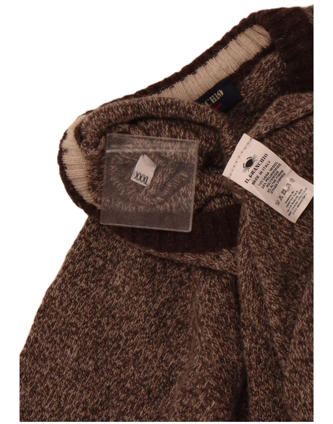 IL GRANCHIO Damski sweter z okrągłym dekoltem UK 22 3XL Brązowy, wełniany nakrapiany