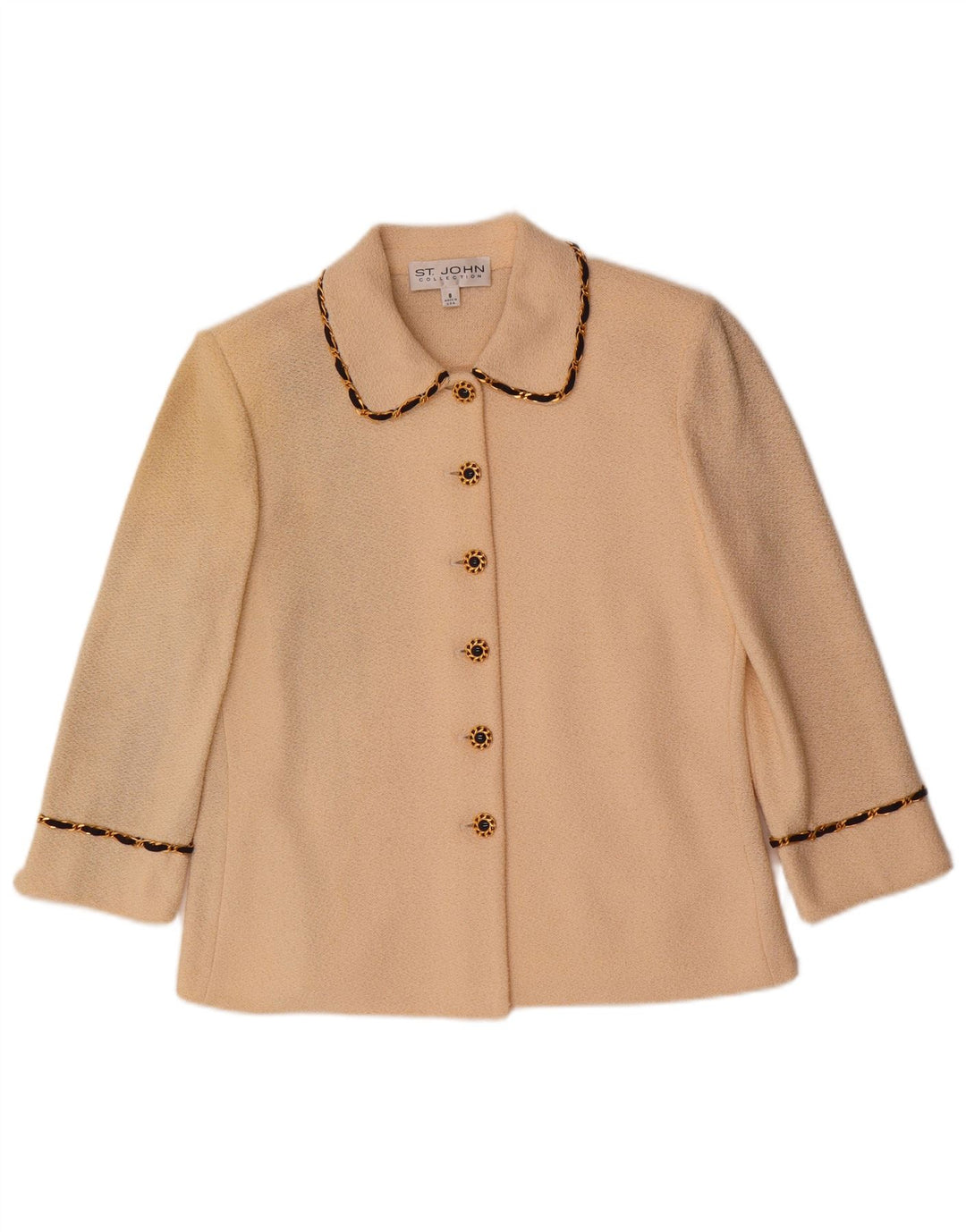 Damski sweter rozpinany z rękawem 3/4 w stylu VINTAGE US 8, średni, złamanej białej wełny