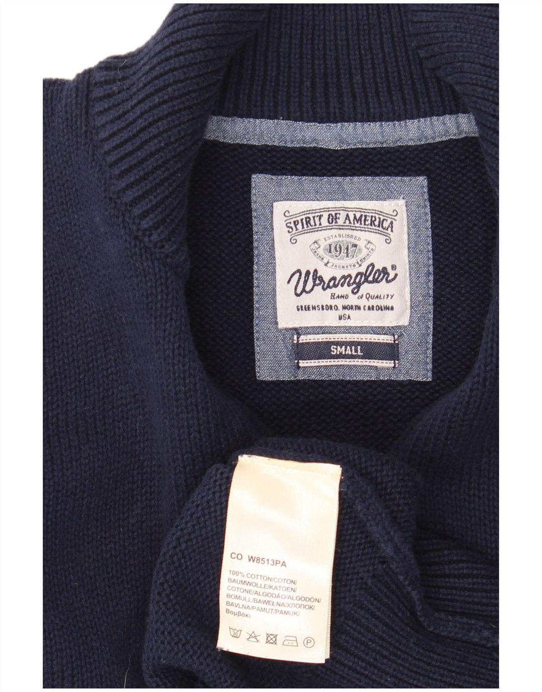 Wrangler Męski sweter zapinany na zamek, mały, granatowy, bawełniany