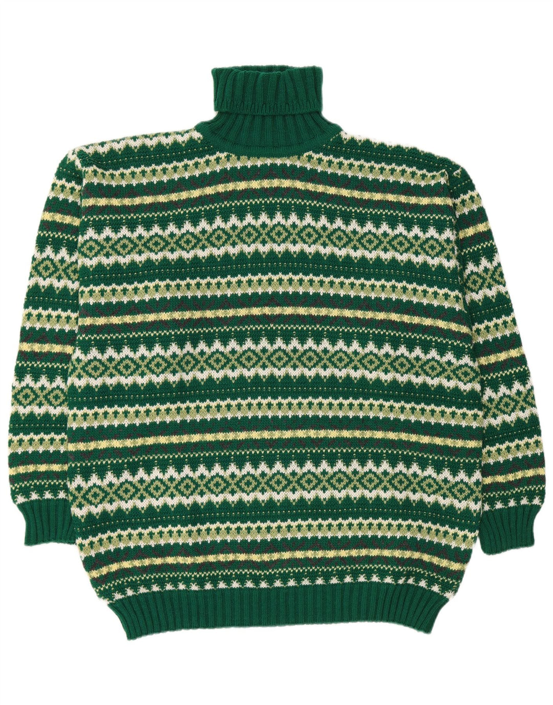 Vintage męski sweter z golfem XL, zielony, wełniany Fair Isle