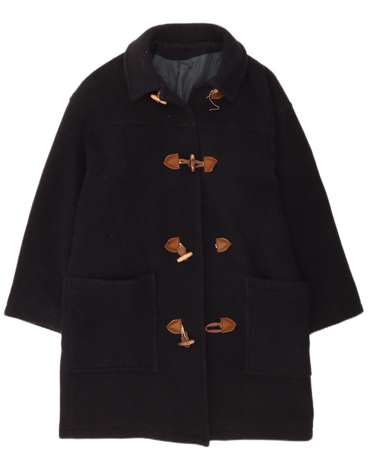 Vintage damski oversize budrysowy płaszcz UK 14 średni granatowy wełniany