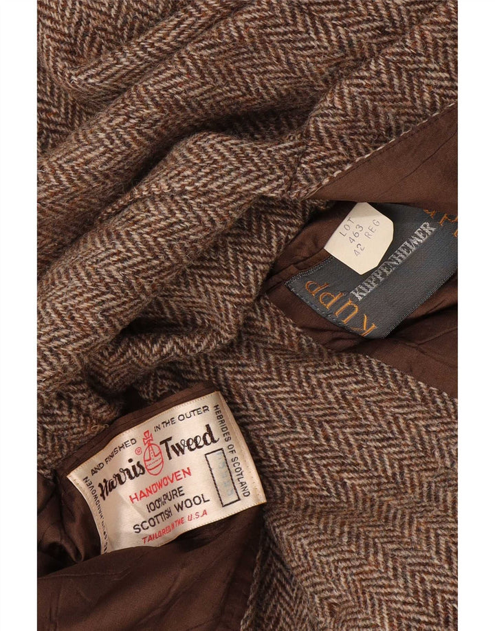 Męska marynarka Harris Tweed o regularnym kroju UK 42, duża brązowa w jodełkę