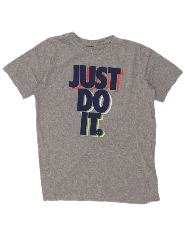 Chłopięcy T-shirt z grafiką Nike, 13-14 lat, XL, szara bawełna