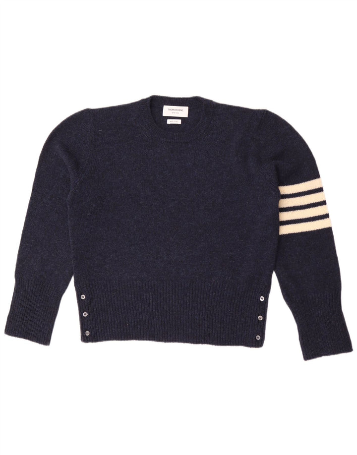 Thom Browne Męski sweter z okrągłym dekoltem, duży, granatowy, wełniany blok kolorów