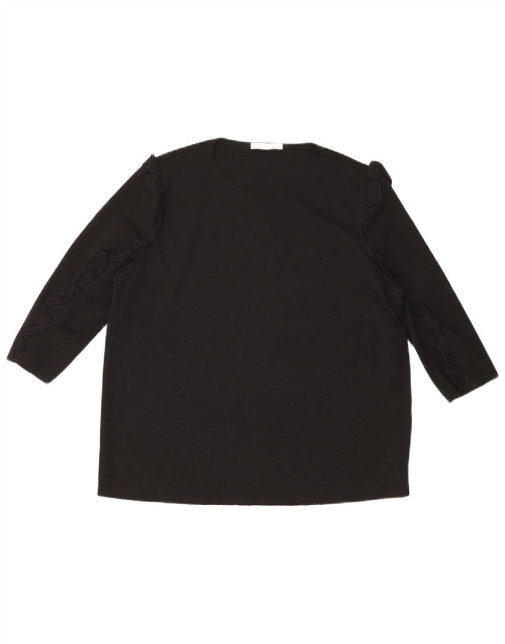 Top damski Zara z rękawem 3/4, UK 16, duży, czarny, bawełniany