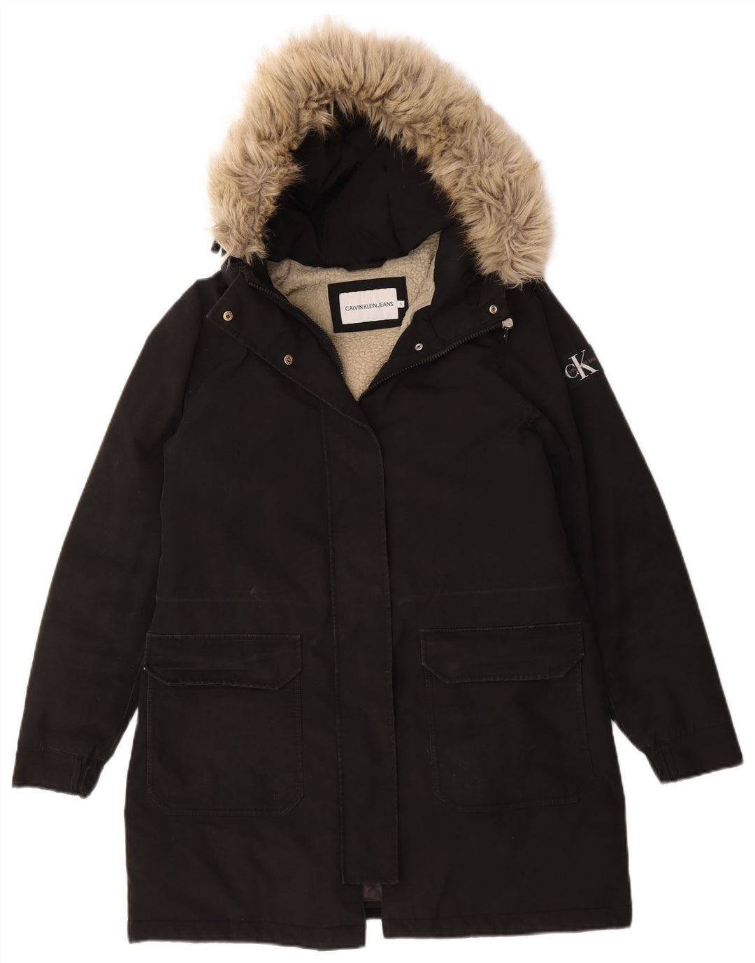 Damska kurtka oversize Calvin Klein Jeans Sherpa Parka UK 10, mała czarna